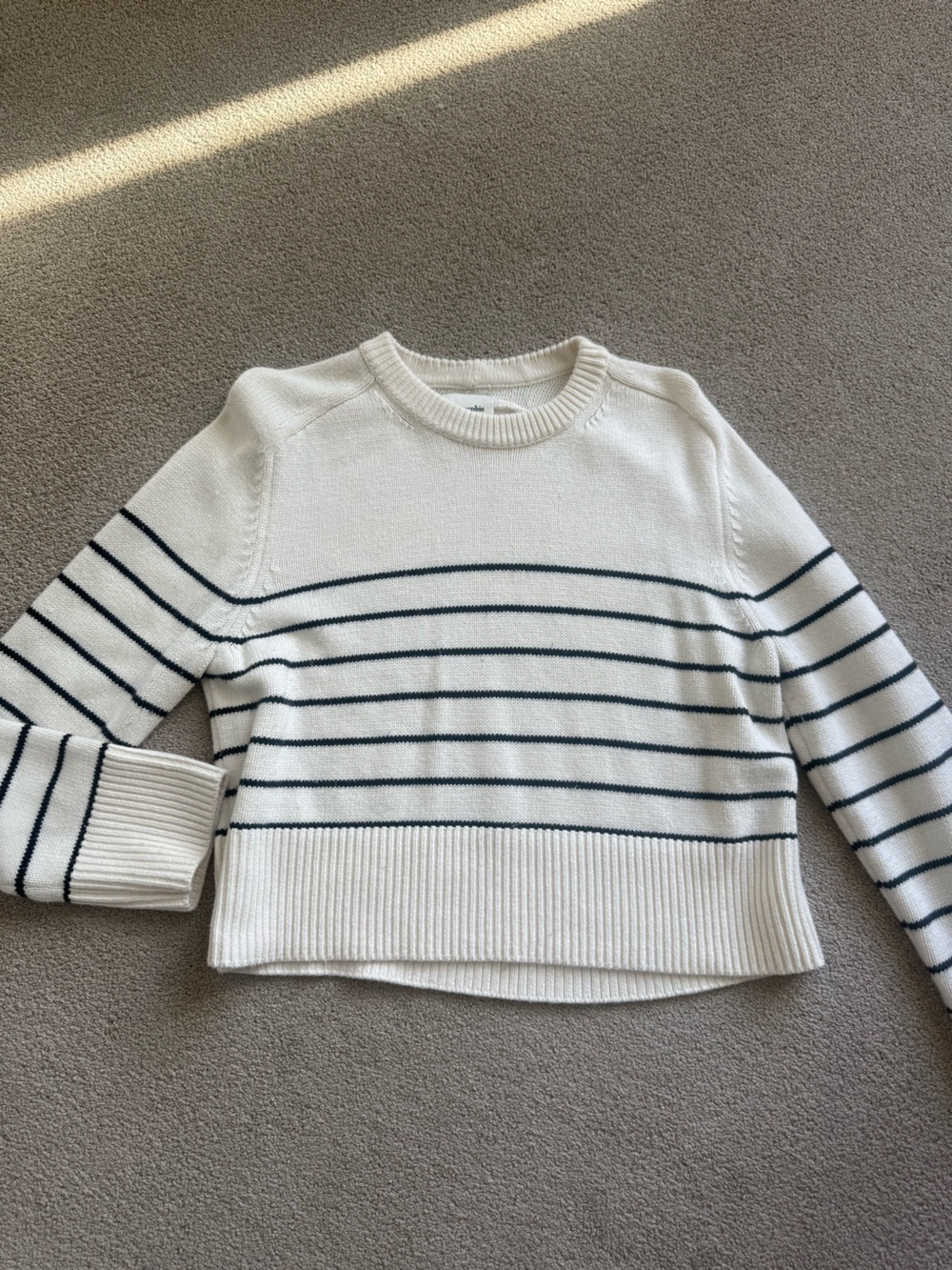 Abercrombie & Fitch White Crewneck Sweater with Navy Stripes
